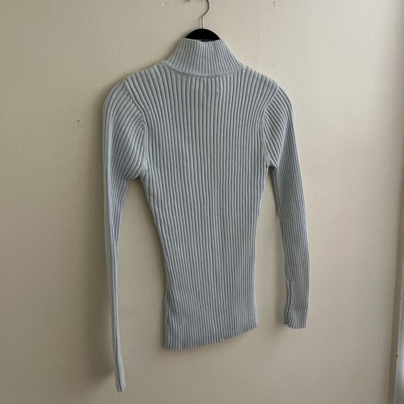 Y2K Calvin Klein 2000s Ribbed Quarter Zip Knit Logo Knit Sweater, Baby Blue- M - Picture 10 of 10